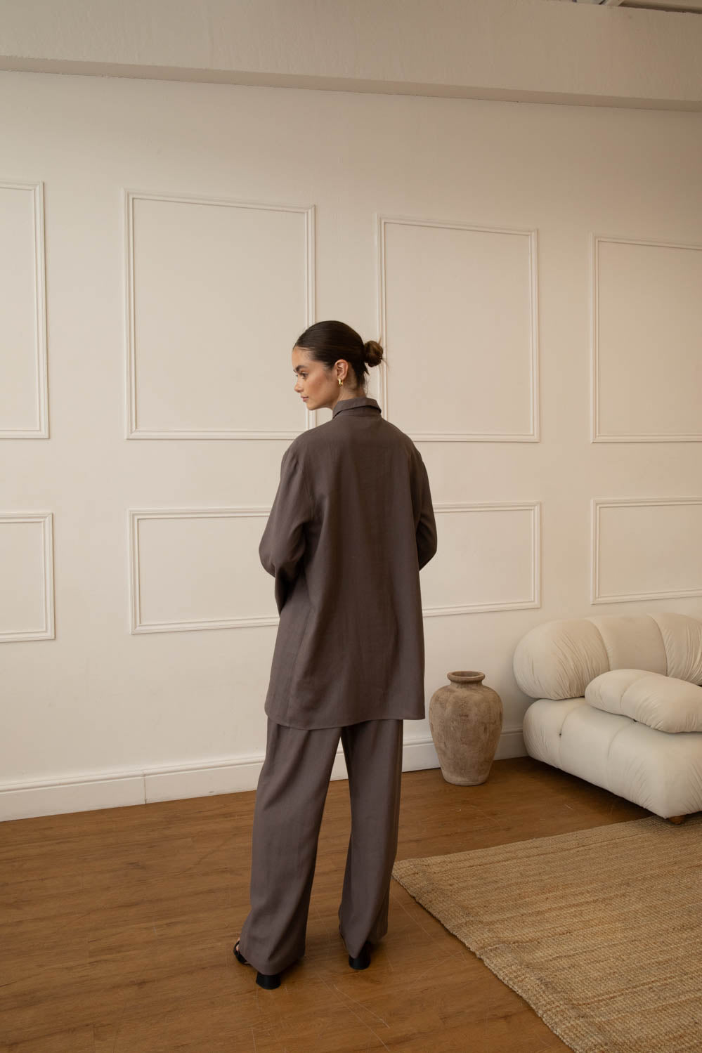Linen Blend Charcoal Shirt & Trouser Set