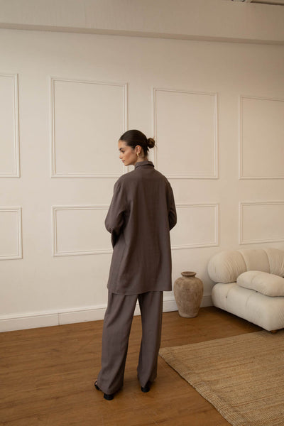 Linen Blend Charcoal Shirt & Trouser Set