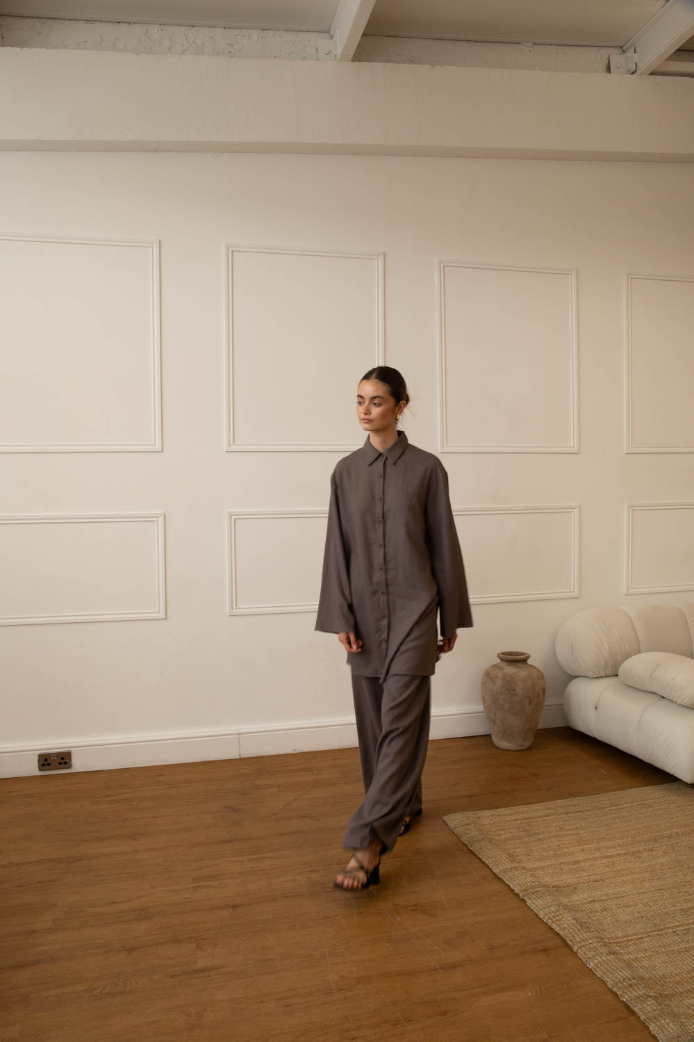 Linen Blend Charcoal Shirt & Trouser Set