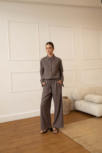 Linen Blend Charcoal Shirt & Trouser Set