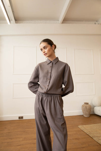 Linen Blend Charcoal Shirt & Trouser Set