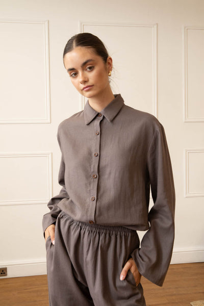 Linen Blend Charcoal Shirt & Trouser Set