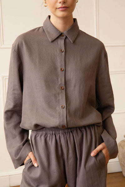 Linen Blend Charcoal Shirt & Trouser Set