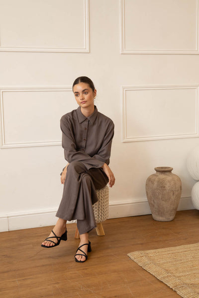 Linen Blend Charcoal Shirt & Trouser Set