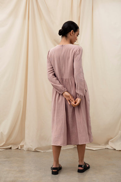 Pink Textured Loose Fit Cotton Maxi Dress