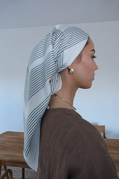 White Striped Square Scarf (Pre-order)