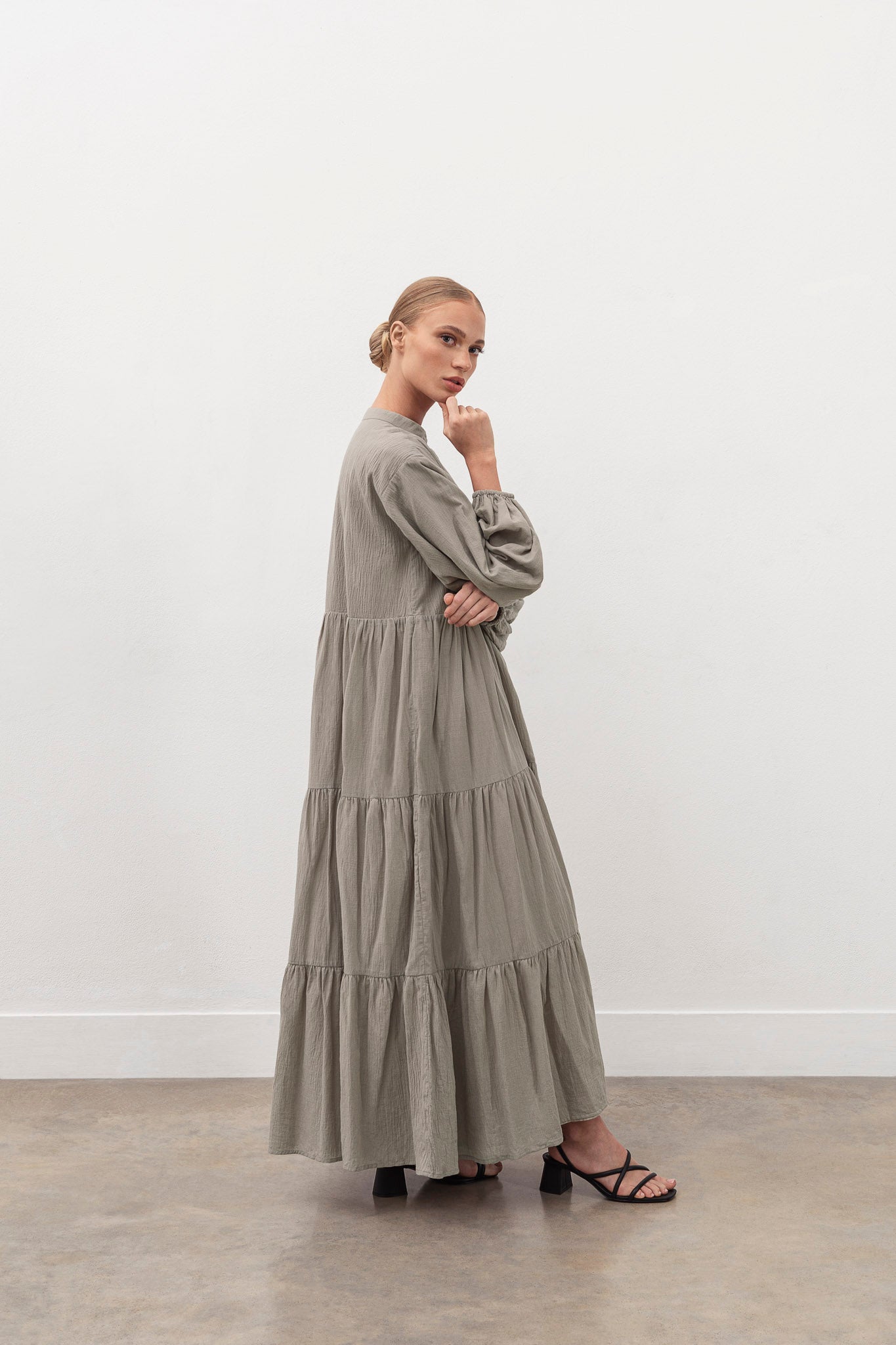 Grey Cotton Tiered Dress (Pre-Order)
