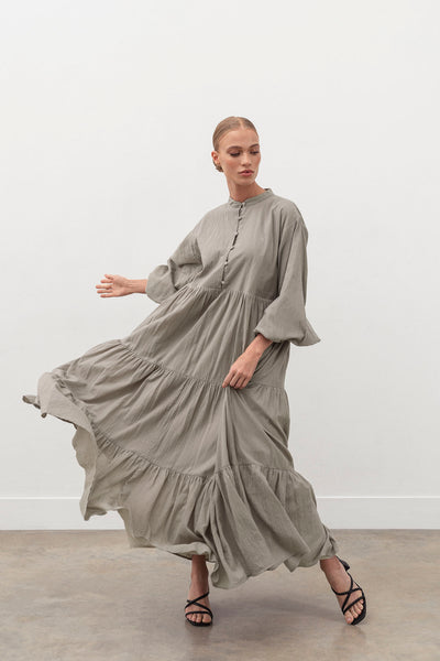 Grey Cotton Tiered Dress