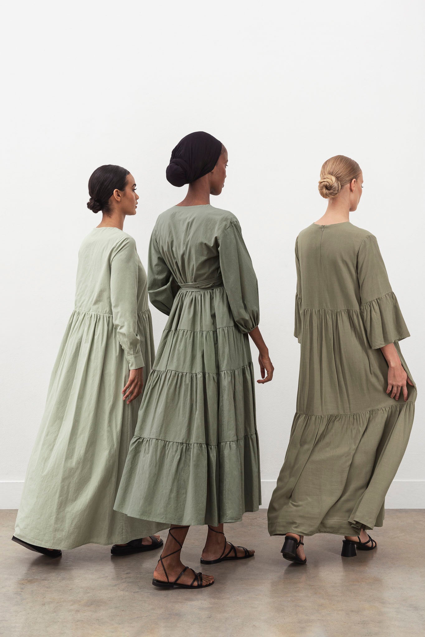 Green Cotton Poplin Tiered Dress (Pre-Order)