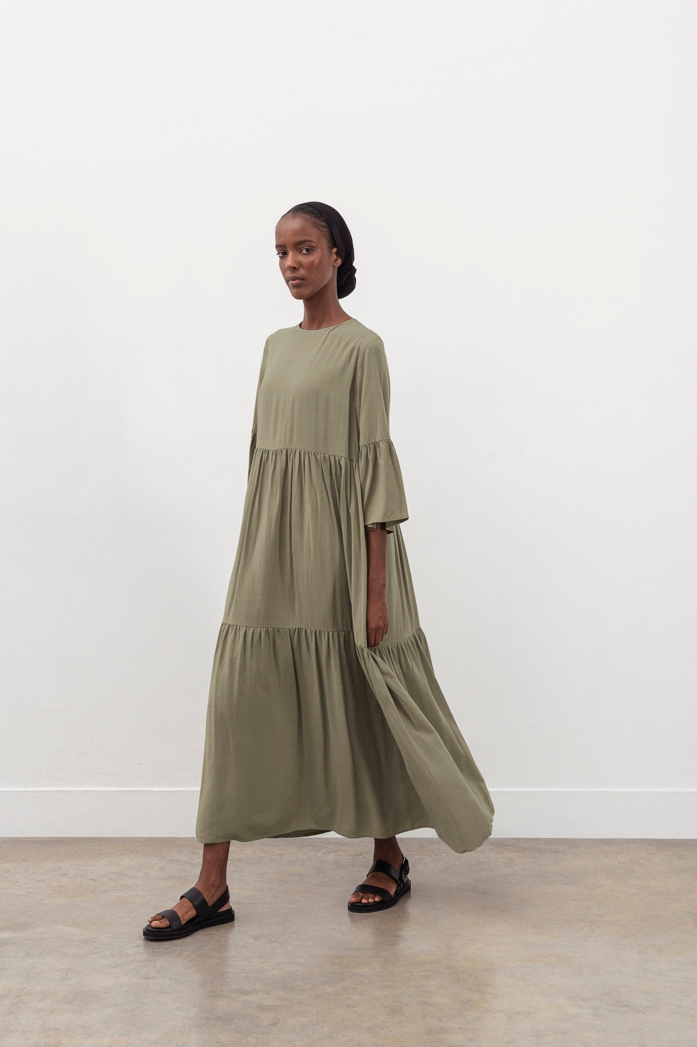 Olive Wide Sleeve Midi Dress